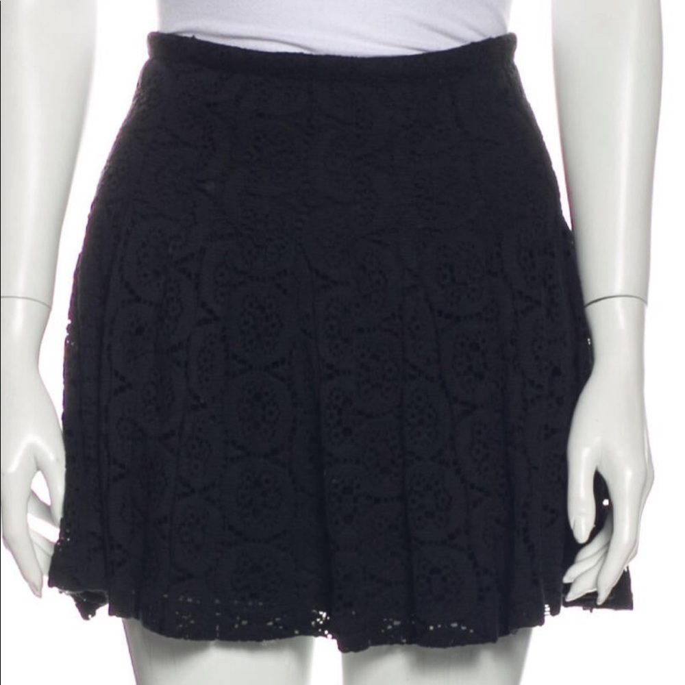 Sea New York Black Pleated Crochet Cotton Mini Skirt